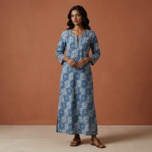 Blue heritage tile print maxi kurta